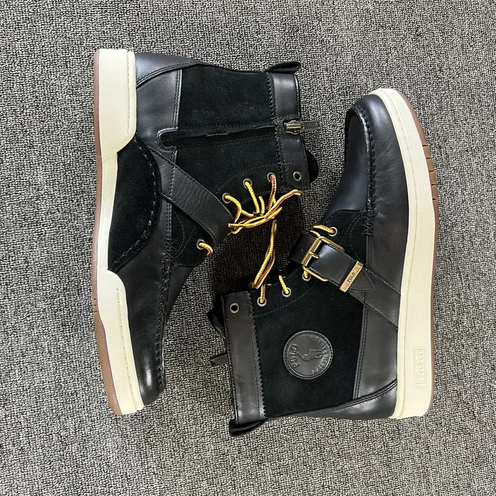 Polo Ralph Lauren Boots Mens 11 Black Leather SNKR Ranger Strap Lace Up Ankle